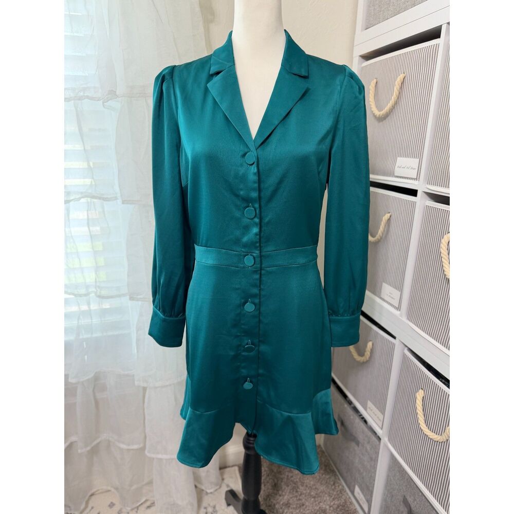 Adelyn Rae Hemline Patricia Button Front Dress – Size Medium Jewel Tone Teal